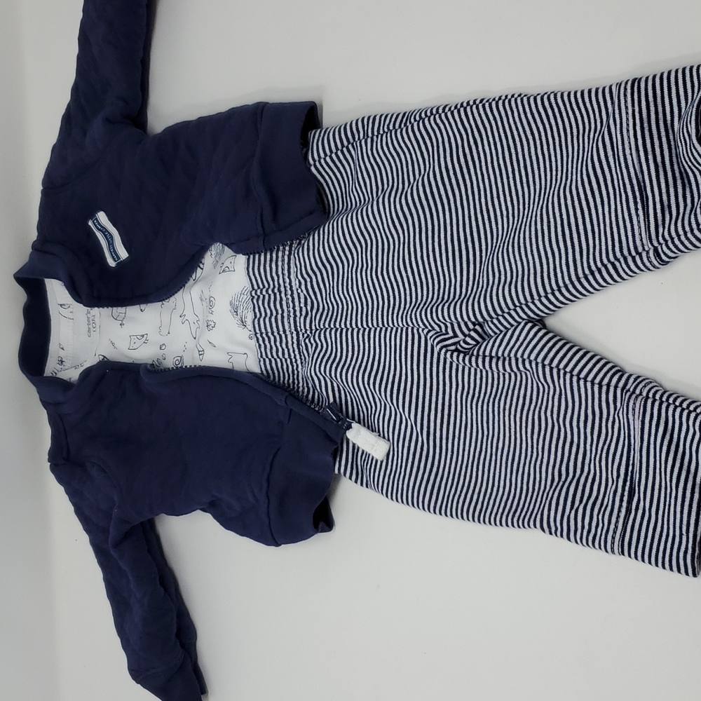 Carters 3 Pc Set Jacket Pants Onesie 3 mos Baby Boy Navy